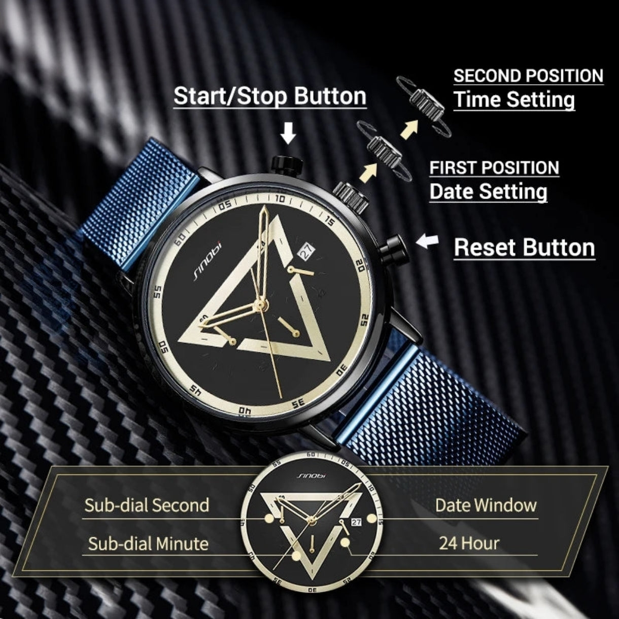 Stylish Men's Quartz Chronograph Watch - Multifunctional Sports Timepiece with Luminous Hands