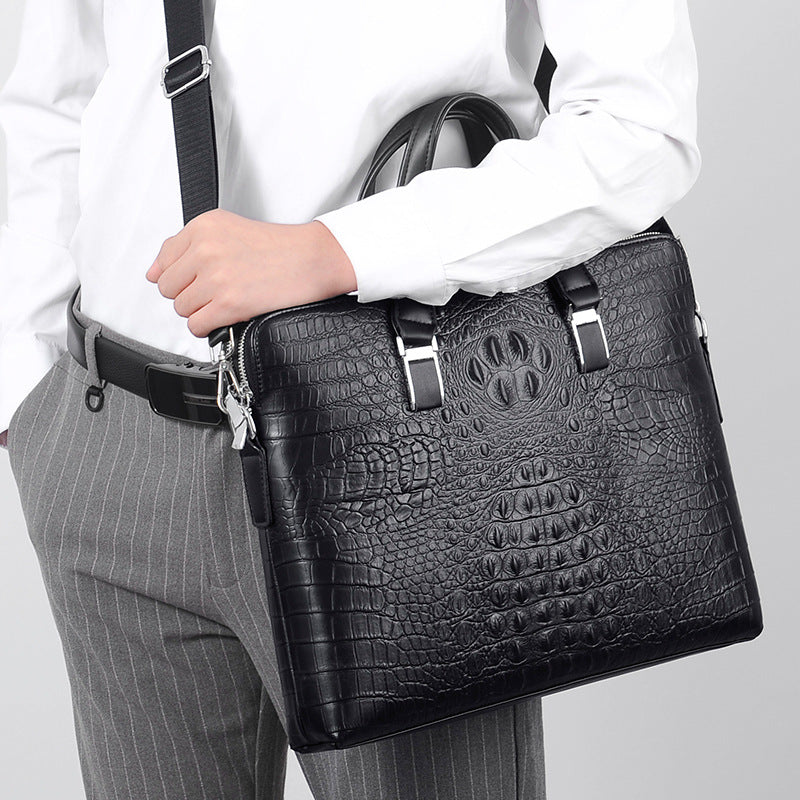Elevate Your Style with the new Men's Crocodile Pattern Leather Briefcase - Spacious, Sophisticated, and Perfect for Business!