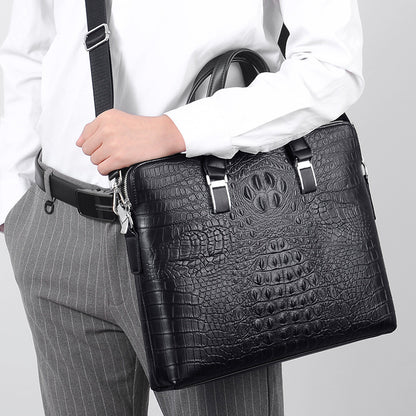 Elevate Your Style with the new Men's Crocodile Pattern Leather Briefcase - Spacious, Sophisticated, and Perfect for Business!