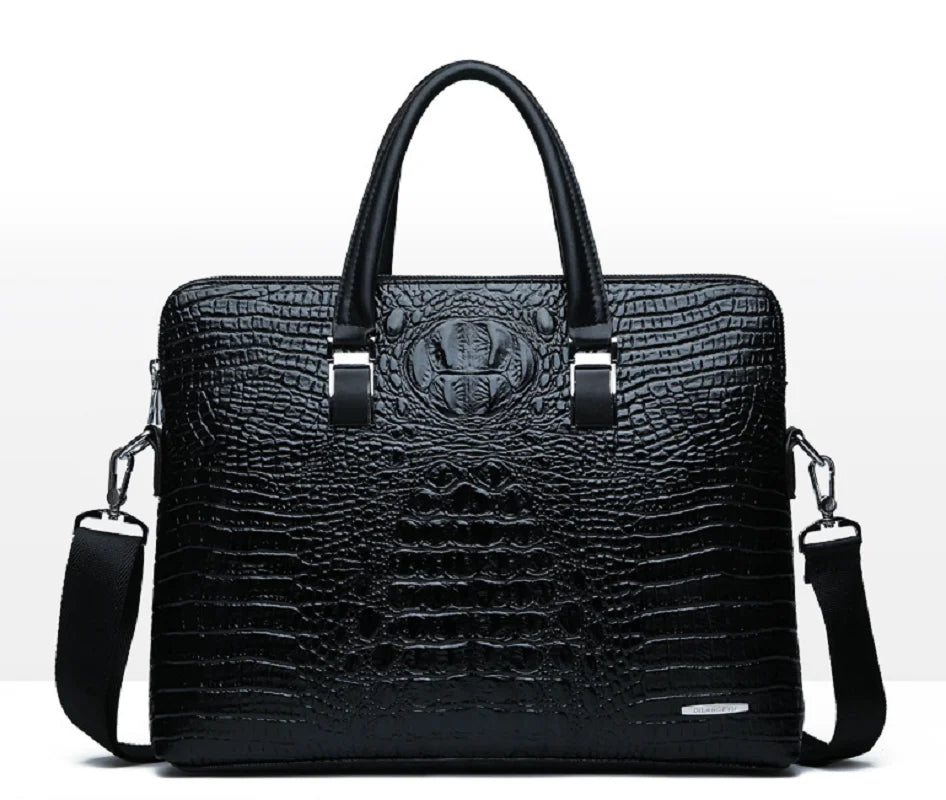 Elevate Your Style with the 2025 Men's Crocodile Pattern Leather Briefcase - Spacious, Sophisticated, and Perfect for Business!