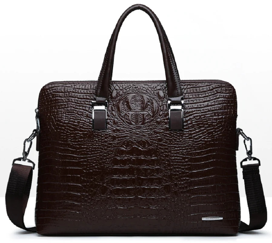 Elevate Your Style with the 2025 Men's Crocodile Pattern Leather Briefcase - Spacious, Sophisticated, and Perfect for Business!