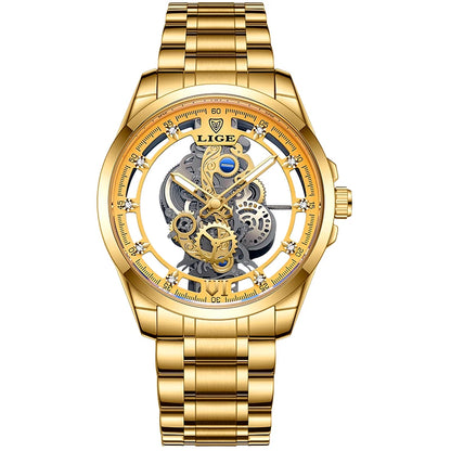 Elevate Your Style with the 2026 Gold Skeleton Automatic Quartz Watch - Luxury Men's Timepiece