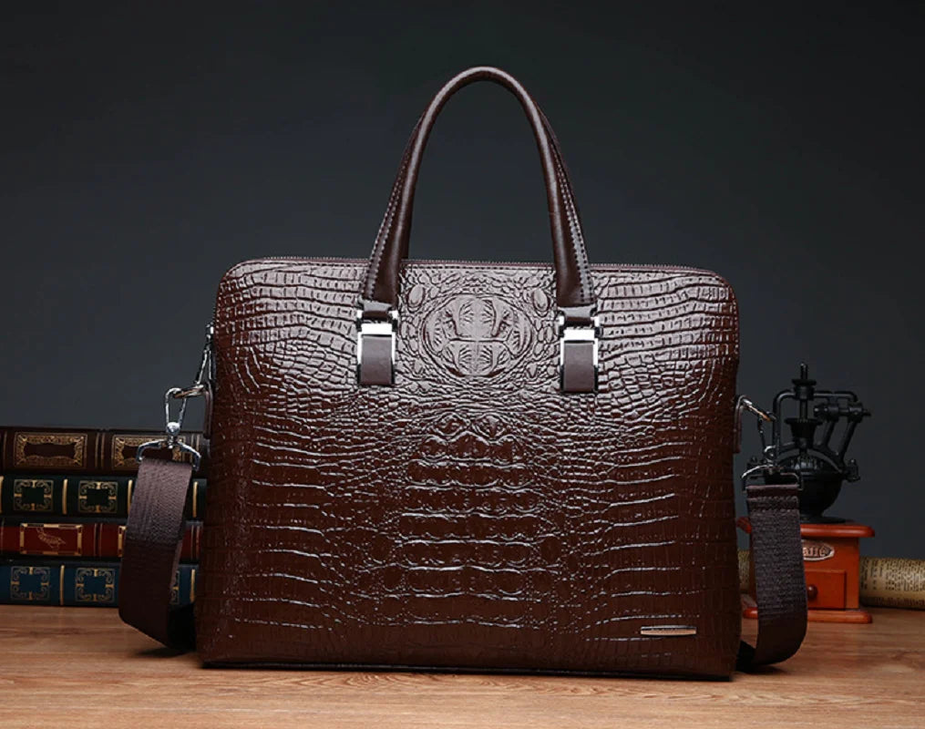 Elevate Your Style with the 2025 Men's Crocodile Pattern Leather Briefcase - Spacious, Sophisticated, and Perfect for Business!