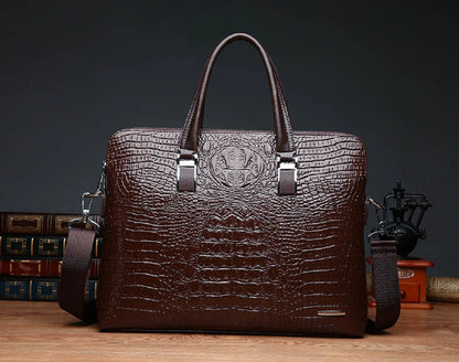 Elevate Your Style with the 2025 Men's Crocodile Pattern Leather Briefcase - Spacious, Sophisticated, and Perfect for Business!