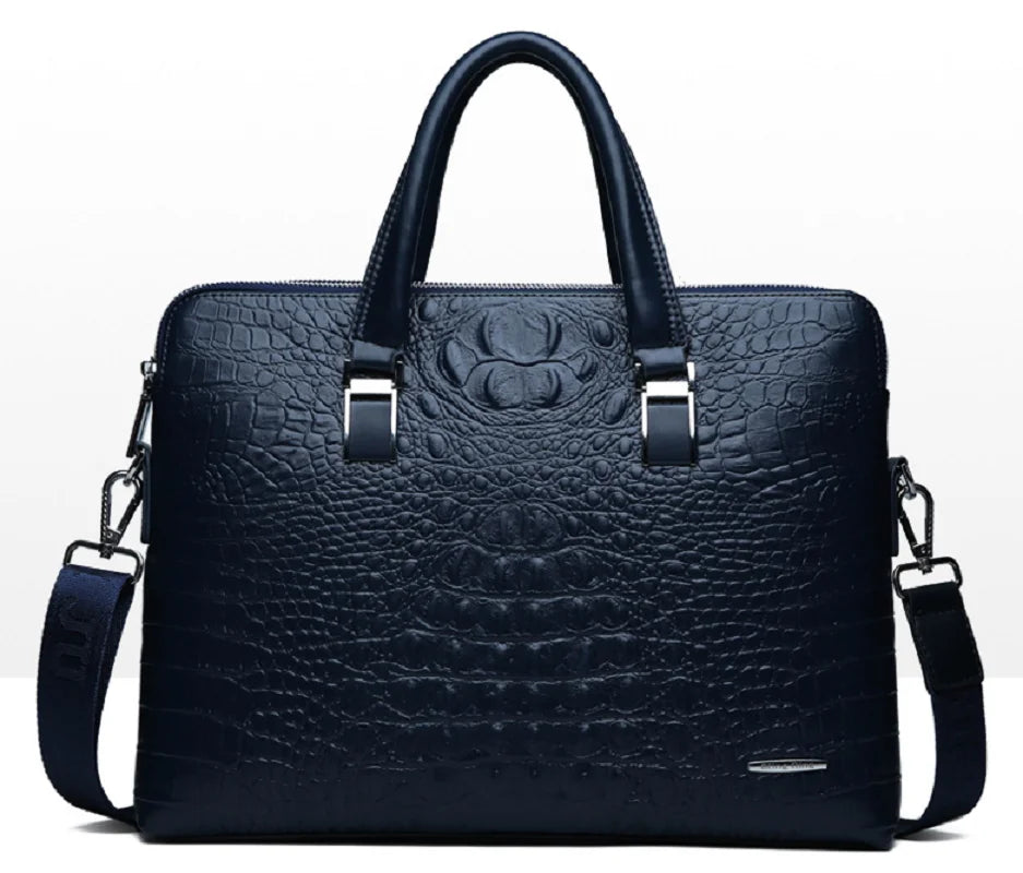 Elevate Your Style with the 2025 Men's Crocodile Pattern Leather Briefcase - Spacious, Sophisticated, and Perfect for Business!