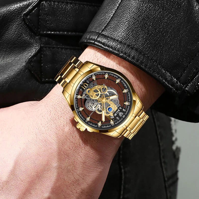 Elevate Your Style with the 2026 Gold Skeleton Automatic Quartz Watch - Luxury Men's Timepiece