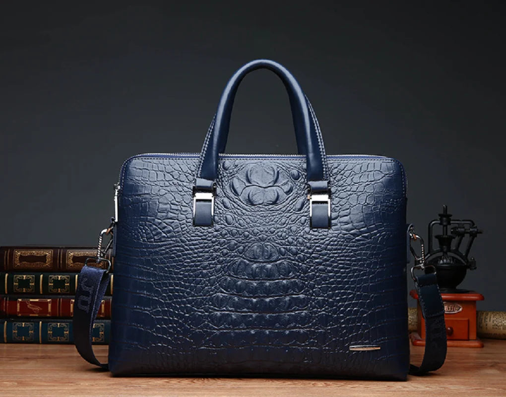 Elevate Your Style with the 2025 Men's Crocodile Pattern Leather Briefcase - Spacious, Sophisticated, and Perfect for Business!