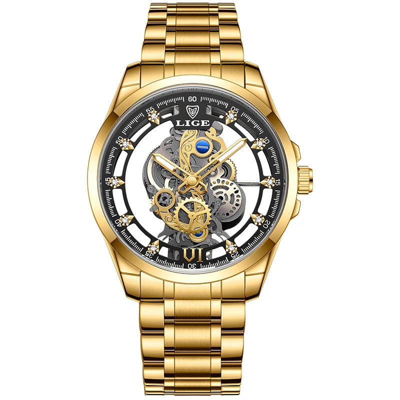Elevate Your Style with the 2026 Gold Skeleton Automatic Quartz Watch - Luxury Men's Timepiece