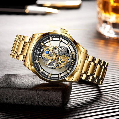 Elevate Your Style with the 2026 Gold Skeleton Automatic Quartz Watch - Luxury Men's Timepiece