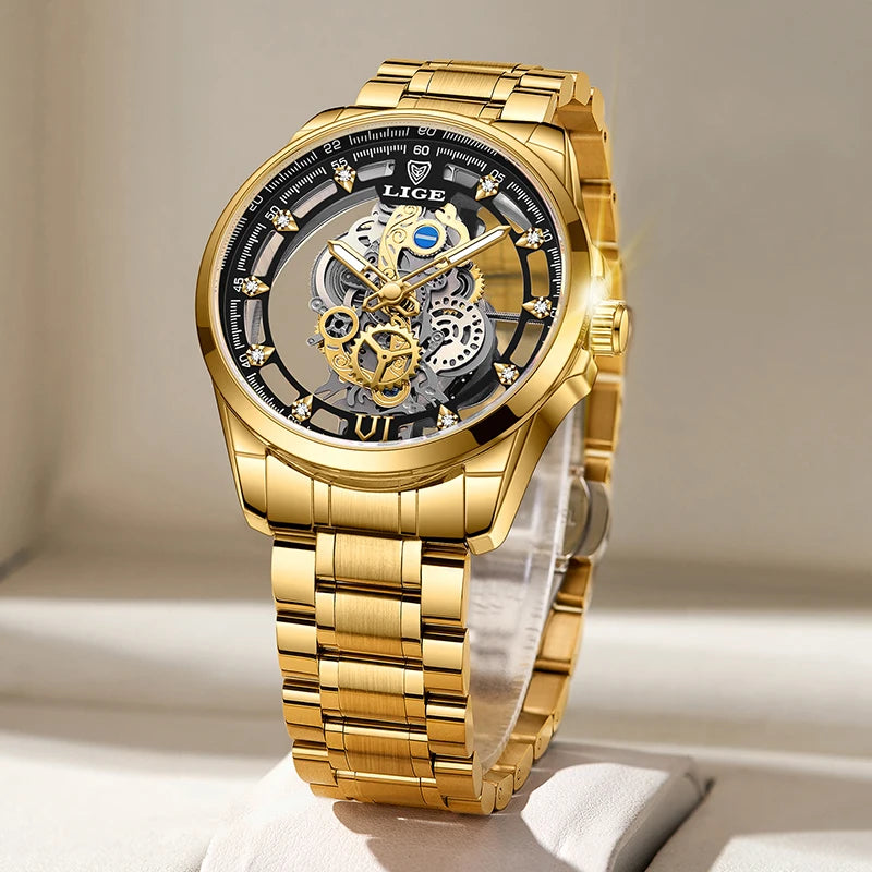 Elevate Your Style with the 2026 Gold Skeleton Automatic Quartz Watch - Luxury Men's Timepiece