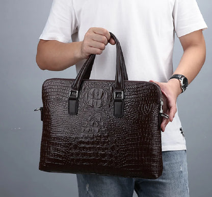 Elevate Your Style with the 2025 Men's Crocodile Pattern Leather Briefcase - Spacious, Sophisticated, and Perfect for Business!