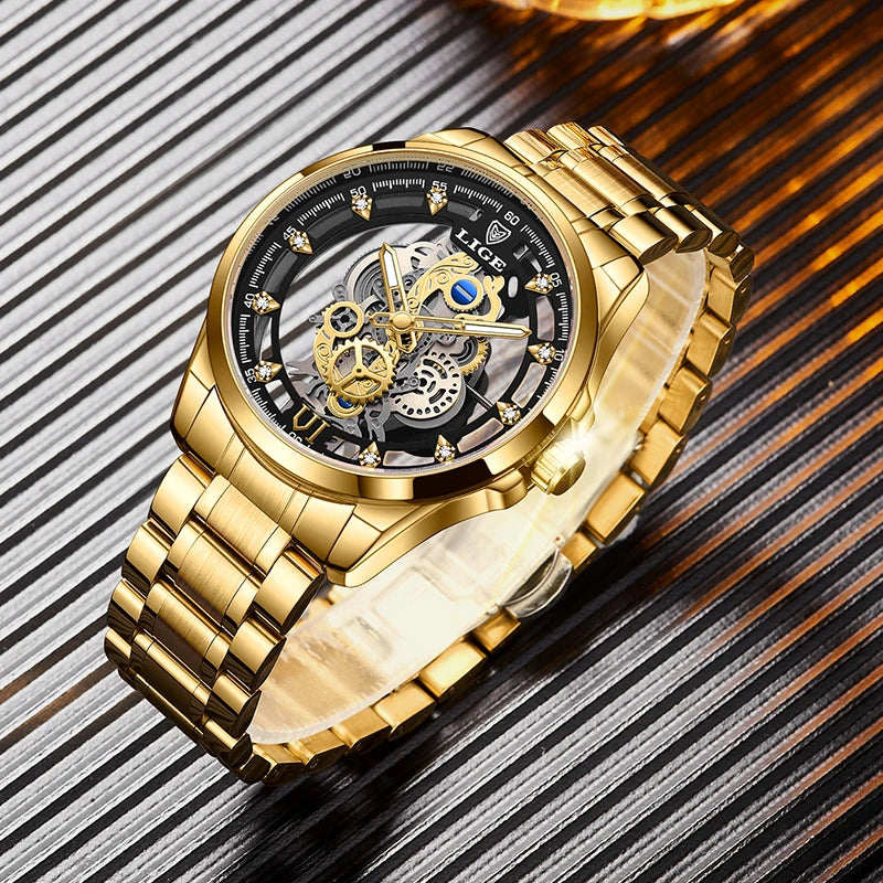 Elevate Your Style with the 2026 Gold Skeleton Automatic Quartz Watch - Luxury Men's Timepiece