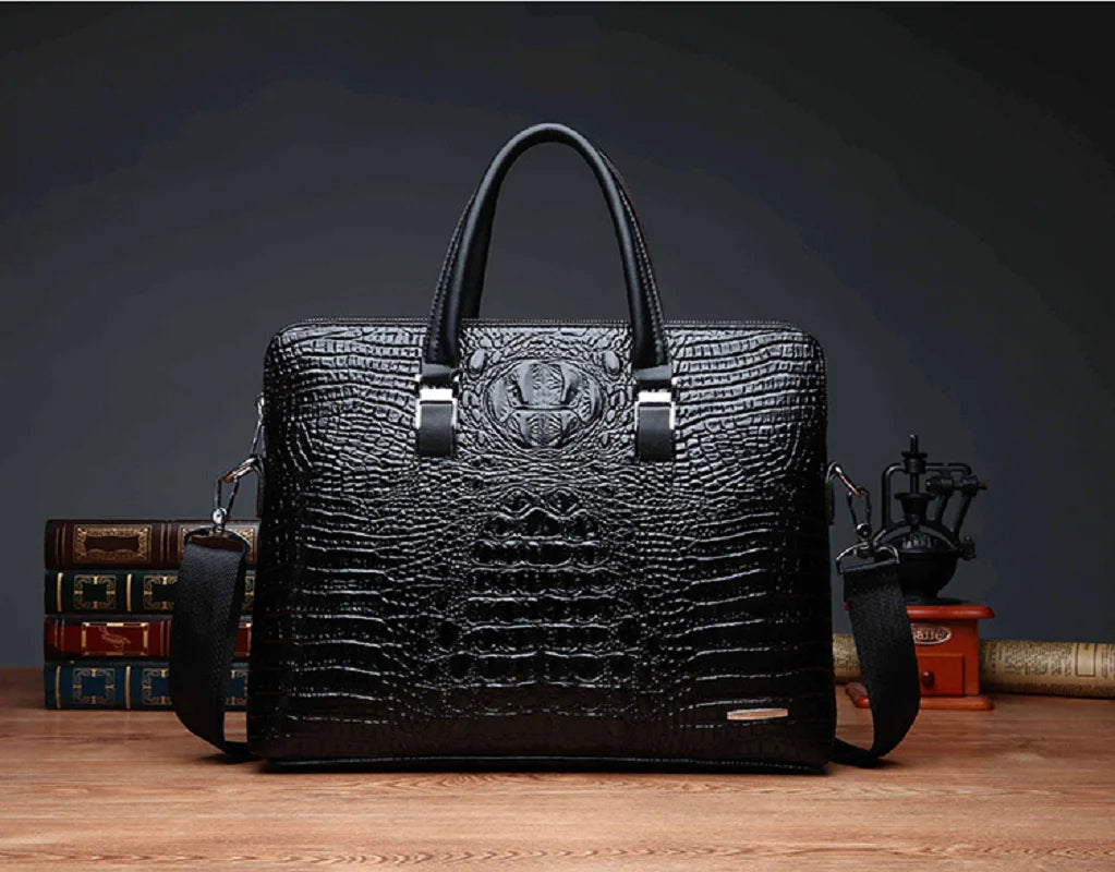 Elevate Your Style with the 2025 Men's Crocodile Pattern Leather Briefcase - Spacious, Sophisticated, and Perfect for Business!